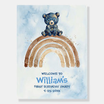 Chic Indigo Watercolor Bear Rainbow