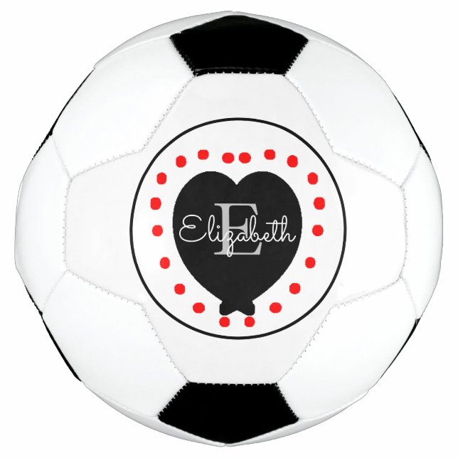 Chic Initial Monogram Black Grey Red Heart Soccer Ball (Front)