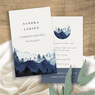 Chic Ink Blue Navy Watercolor Pine Woods Mountain Business Card