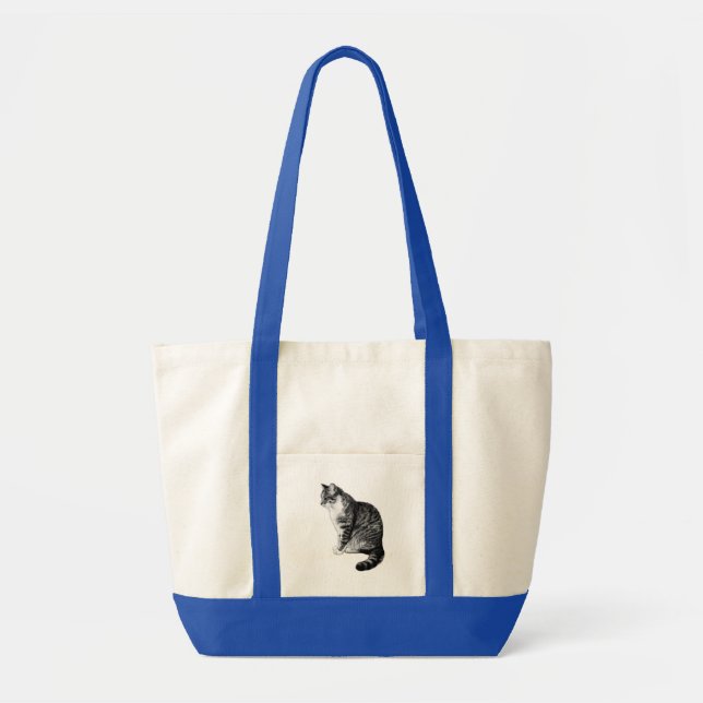 Chic Ink Striped Tabby Cat Side View Tote Bag (Front)