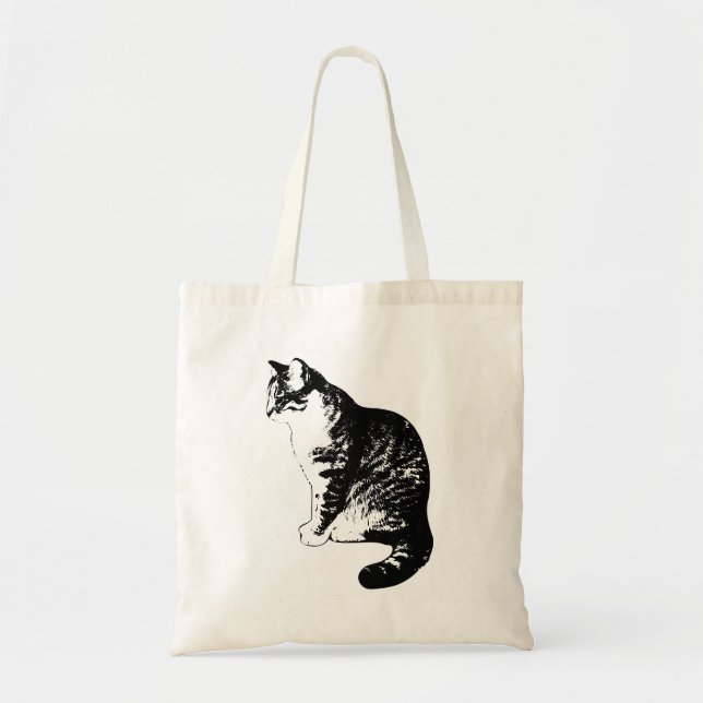Chic Ink Striped Tabby Cat Side View Tote Bag (Front)