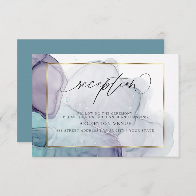 Chic Inky Plum Purple Teal Reception Invitation (Front/Back)