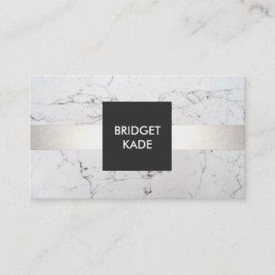 Chic Interior Designer Silver Striped White Marble Business Card