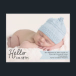 Chic Introduction Birth Announcement - Blue<br><div class="desc">Sweet and full of charm,  this modern photo birth announcement is the perfect way to introduce the newest member of your family. Personalise the rear side of the postcard with your return address for easy mailing. Custom colour available upon request.</div>