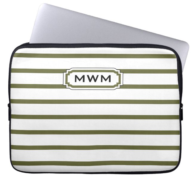 CHIC IPAD SLEEVE_MOSS/WHITE STRIPES LAPTOP SLEEVE (Front)