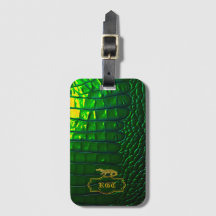 Chic Iridescent Green Faux Crocodile Monogrammed 