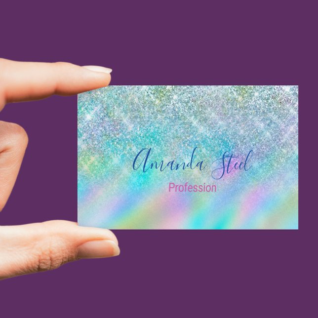Chic iridescent ombre blue faux glitter 	Magnetic business card (Creator Uploaded)