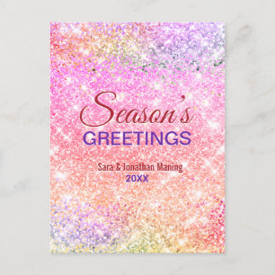 Chic iridescent ombre glitter Christmas new year Postcard