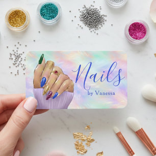 Chic Iridescent Opal Manicurist Nail Artist Studio Business Card