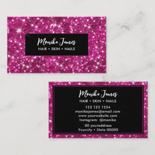 Chic Iridescent Pink Faux Glitter Monogram Business Card