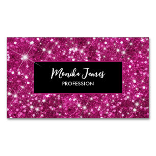 Chic Iridescent Pink Faux Glitter Monogram Magnetic Business Card