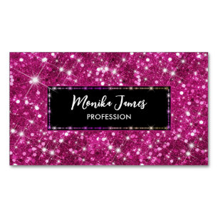 Chic Iridescent Pink Faux Glitter Monogram Magnetic Business Card