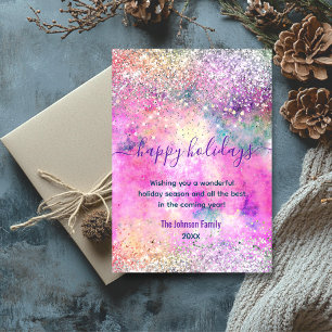 Chic iridescent silver Christmas new year greeting Card