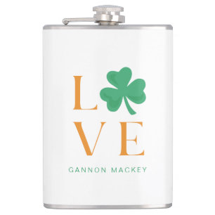 Chic Irish Love Shamrock Green and Orange Hip Flask