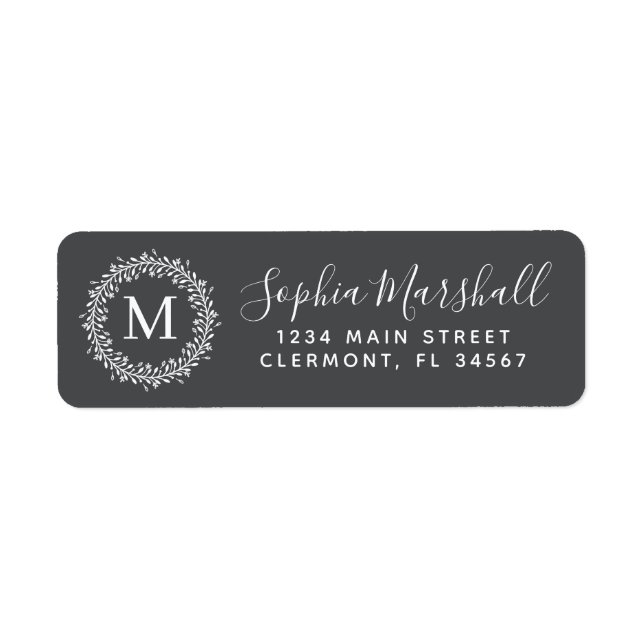 Chic Iron Grey White Monogram Return Address Label (Front)