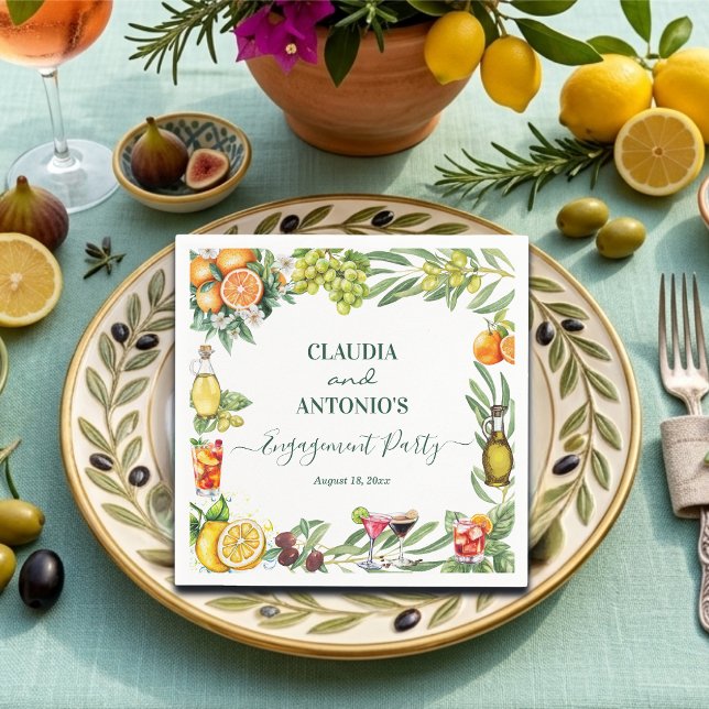 Chic Italian Citrus Engagement Party Napkin (Creator Uploaded)