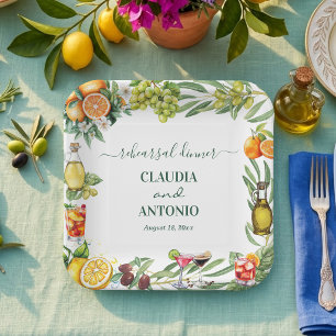 Chic Italian Citrus Wedding Rehearsal Dinner Paper Plate