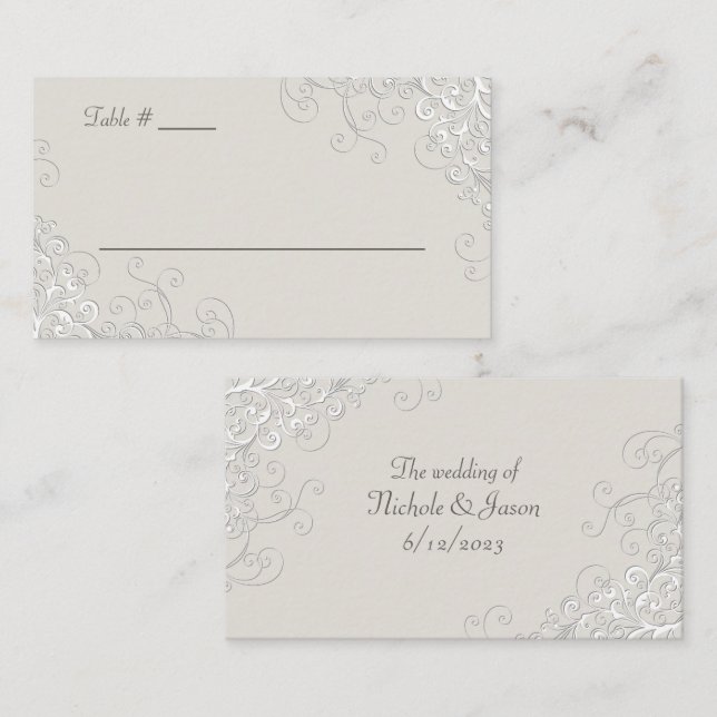 Chic Ivory and White Classic Wedding Place Card (Front/Back)