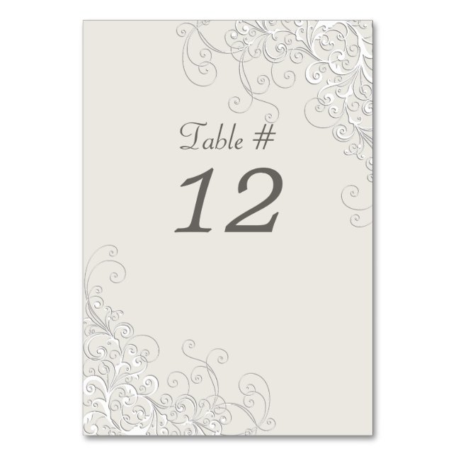 Chic Ivory and White Classic Wedding Table Number (Front)