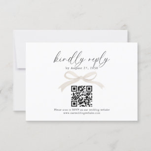 Chic Ivory Beige Bow Ribbon QR Code Wedding Rsvp Card
