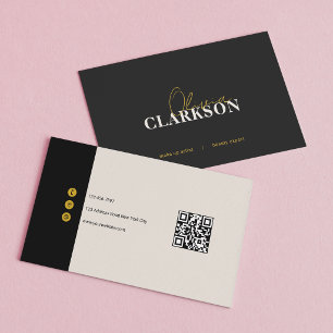 Chic Ivory Black Gold Minimalist Qr Code Business Card