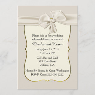 Chic Ivory Bow Wedding Rehearsal Invitation