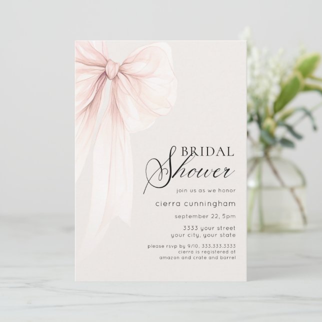 Chic Ivory Coquette Bow Bridal Shower Invitation (Standing Front)