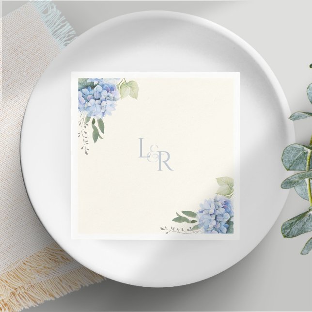 Chic Ivory Cream & Blue Hydrangea Wedding  Napkin (Creator Uploaded)