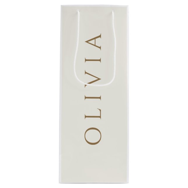 Chic ivory cream  minimalist monogram   wine gift bag (Front)