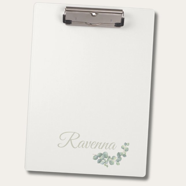 Chic Ivory Eucalyptus Sage Personalised Name Clipboard (Creator Uploaded)