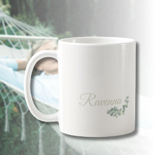 Chic Ivory Eucalyptus Sage Personalised Name Coffee Mug
