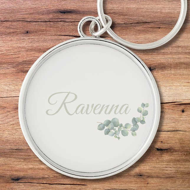 Chic Ivory Eucalyptus Sage Personalised Name Key Ring (Creator Uploaded)