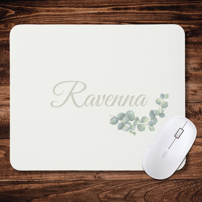Chic Ivory Eucalyptus Sage Personalised Name Mouse Pad (Creator Uploaded)