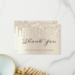 Chic Ivory Glitter Drips Bridal Shower Thank You Card