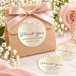 Chic Ivory Glitter Drips Bridal Shower Thank You Classic Round Sticker