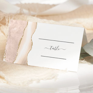 Chic Ivory Gold Agate Wedding Table Place Card