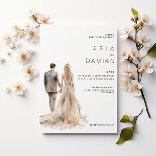 Chic ivory gold grey floral couple photo Wedding  Invitation