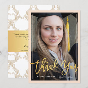 Chic Ivory Gold Script Graduation Photo Thank You Announcement
