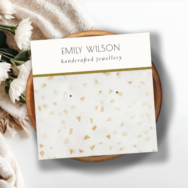 Chic Ivory Gold Terrazzo Marble Texture Earring Square Business Card (Creator Uploaded)