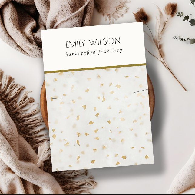 Chic Ivory Gold Terrazzo Marble Texture Necklace Business Card (Creator Uploaded)