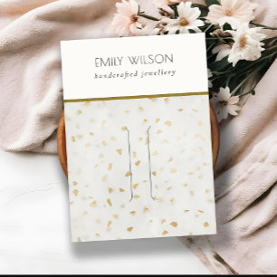 Chic Ivory Gold Terrazzo Texture Hairpin Display Business Card