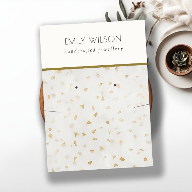 Chic Ivory Gold Terrazzo Texture Necklace Earring Business Card (Creator Uploaded)