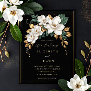 Chic Ivory Magnolia Cotton Garden Party Wedding Invitation
