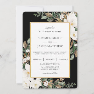 Chic Ivory Magnolias Cotton Floral Wedding  Invitation