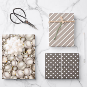 Chic Ivory Silver Gold Baubles Ornaments Pattern Wrapping Paper Sheet