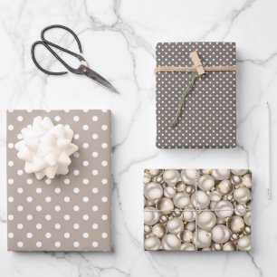 Chic Ivory Silver Gold Baubles Ornaments Pattern Wrapping Paper Sheet