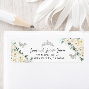 Chic Ivory White Floral Quinceanera Return Address Label