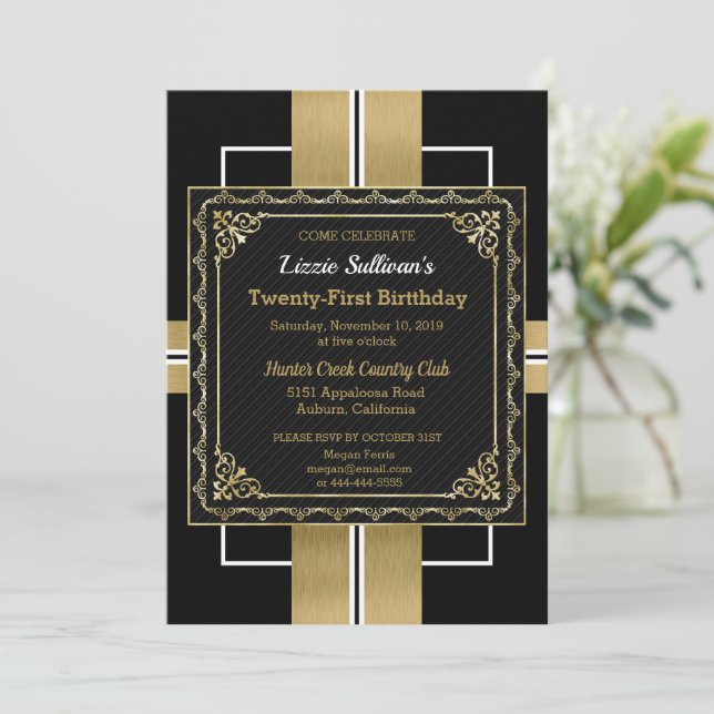 Chic Jazzy Gold Invitation (Standing Front)