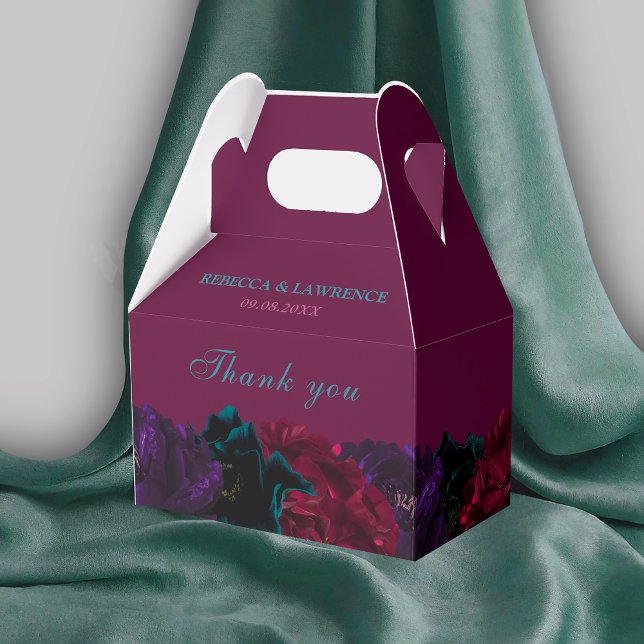 Chic jewel tones flowers burgundy wedding favour box (Creator Uploaded)