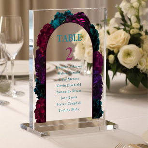 Chic jewel tones flowers wedding numbers seating acrylic sign